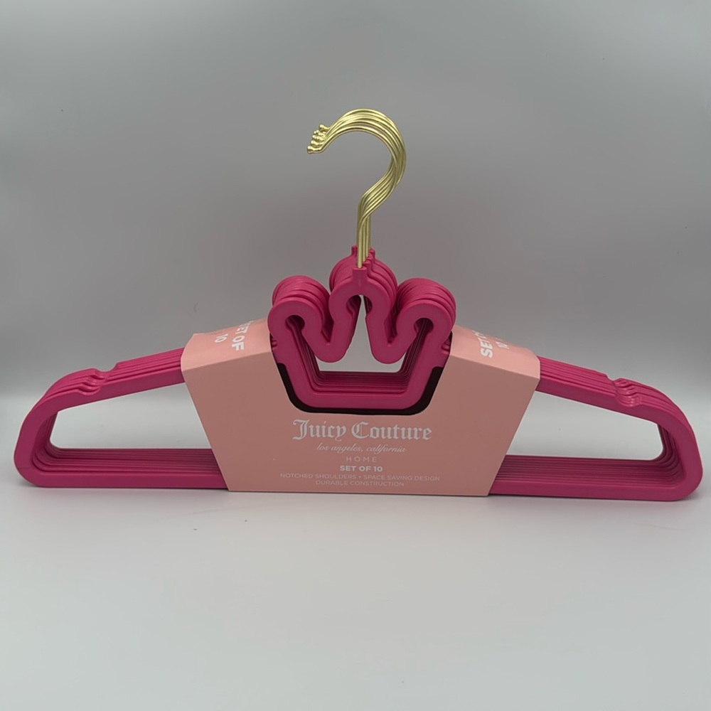 Juicy Couture Hot Pink Crown Notched Hangers Set‎ of 10 NWT
